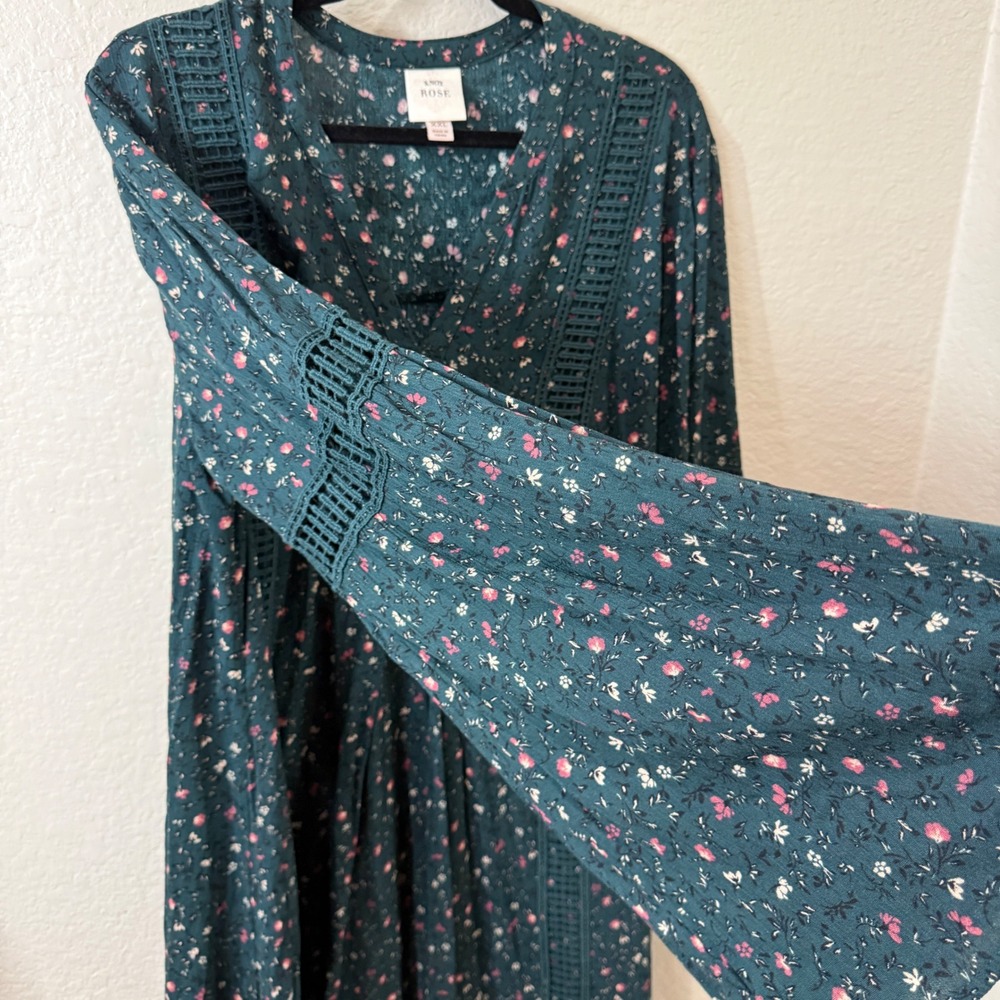 Knox Rose Floral Boho Dress Green Bell Sleeve Fall‎ Romantic Fairy Grunge XXL - Picture 6 of 9